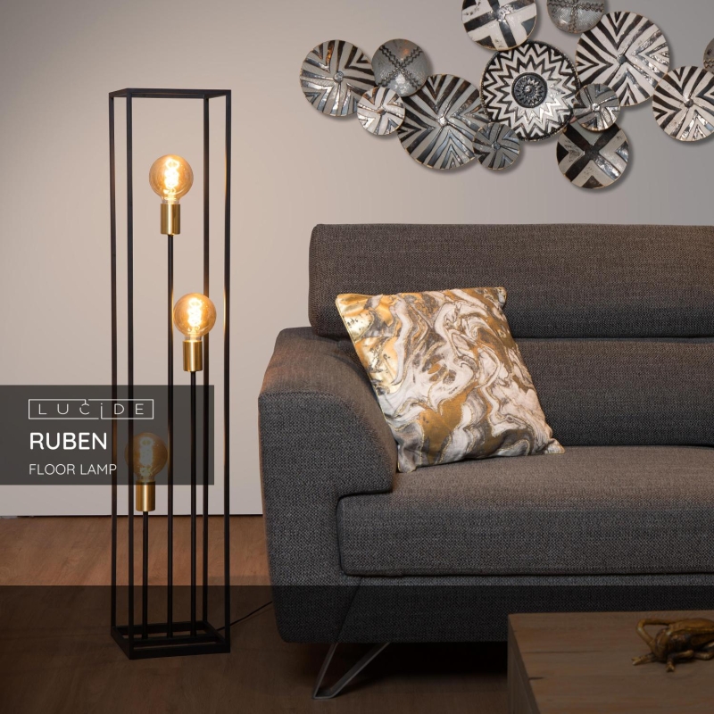 Lucide RUBEN - Stojacia lampa - 3xE27 - Čierna